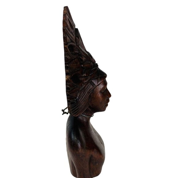 Wooden Carved Indigenous Woman Bust Sculpture Home Decor Native VTG Tribal - Picture 4 of 16